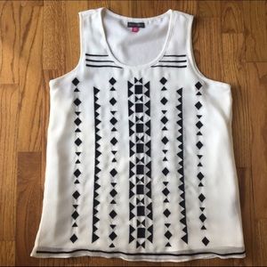 White and Navy Embroidered Tank - Vince Camuto